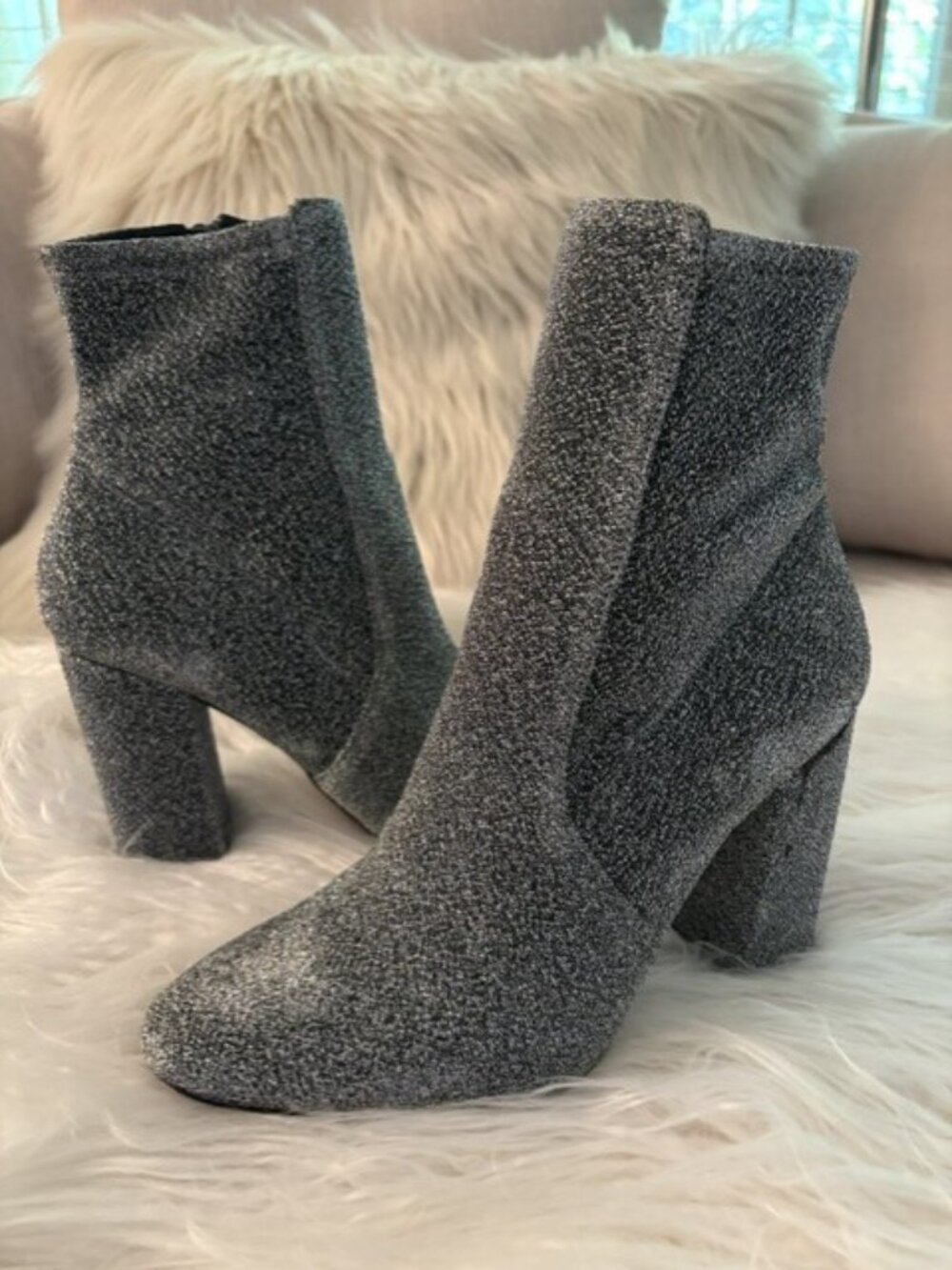 ALDO SILVER GLITTER BLOCK HEEL BOOT